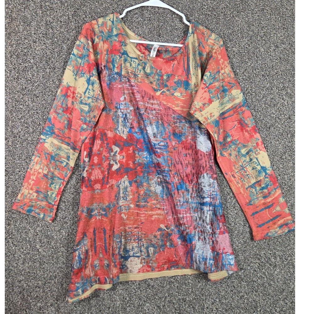 Cubism Tunic Top Womens Medium Multi-Color Abstract Print Long Sleeve B281-12867